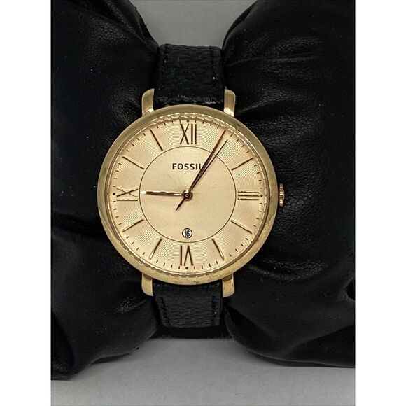 Fossil ES3707 Women's Black Leather Analog Dial Quartz Genuine Watch QB489 - Picture 1 of 12